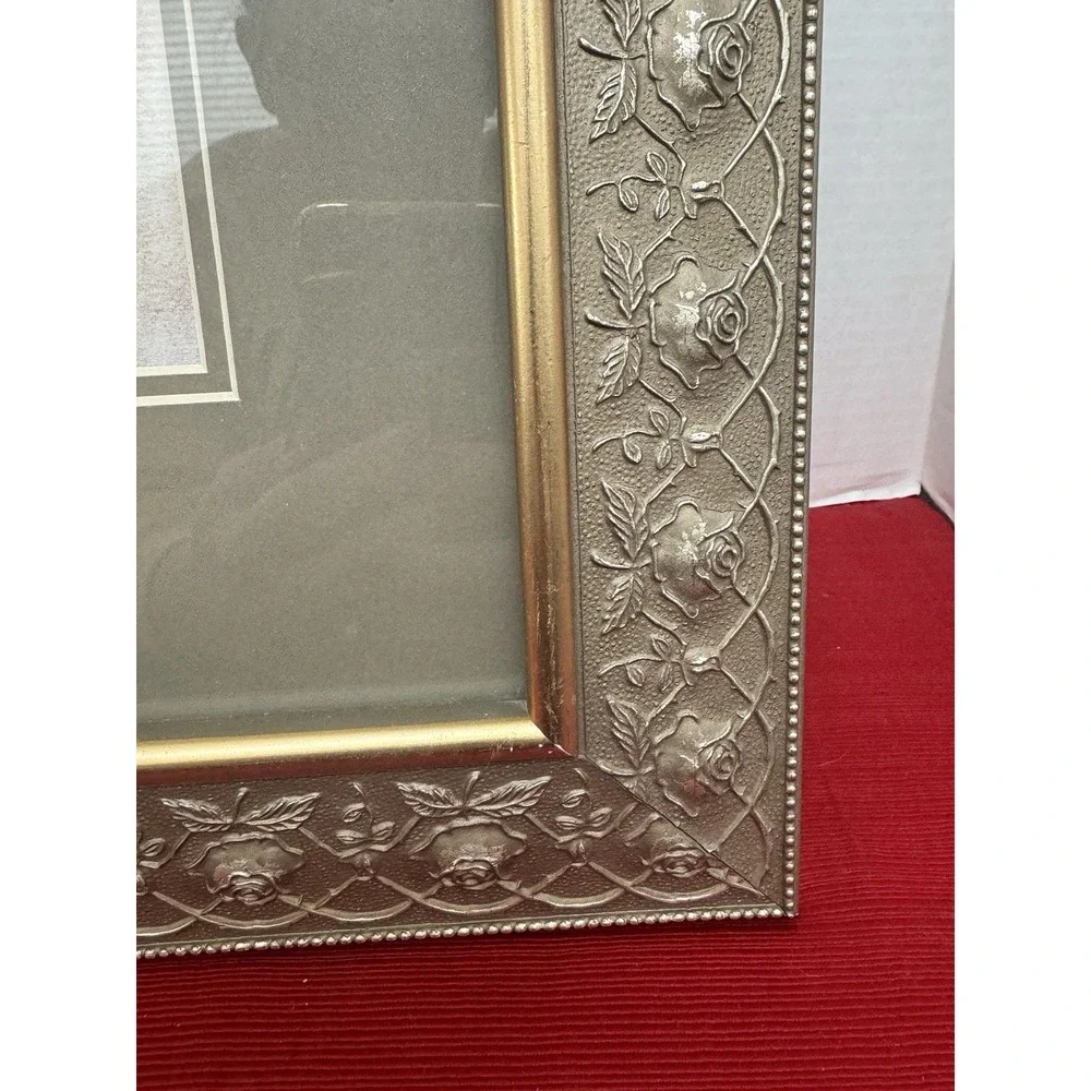 Vintage Ornate Gold Tone Picture Frame Raised Roses 13x11 Holds 8x10 Photo Nice!